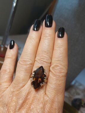 Vintage Mexican Sterling Silver 925 Smoky Quartz Marquise Ring Taxco